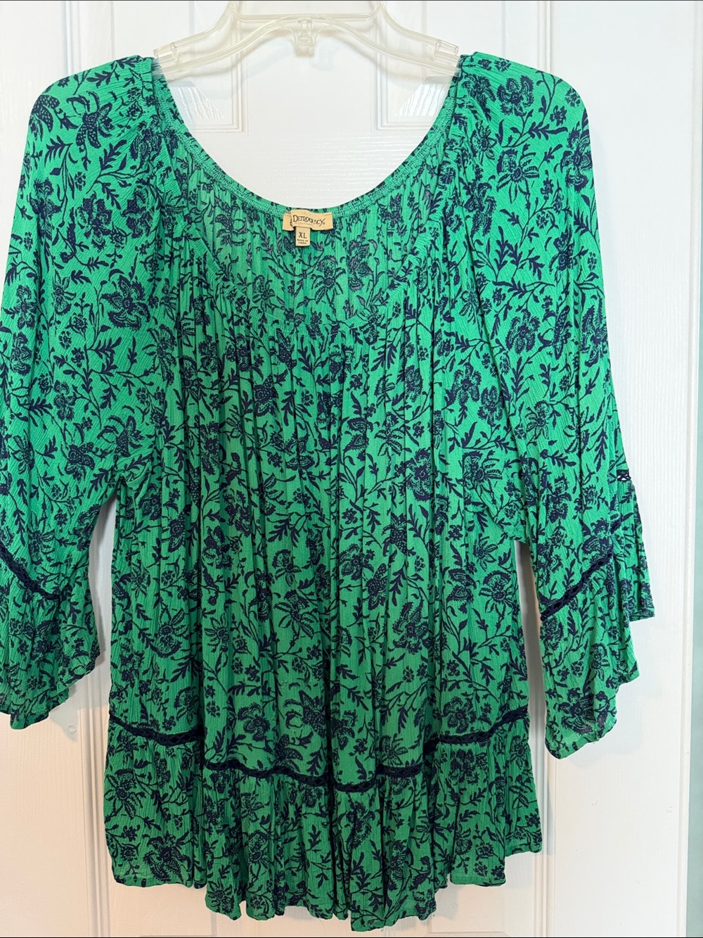 Democracy Green Tunic Top with Navy Floral Print